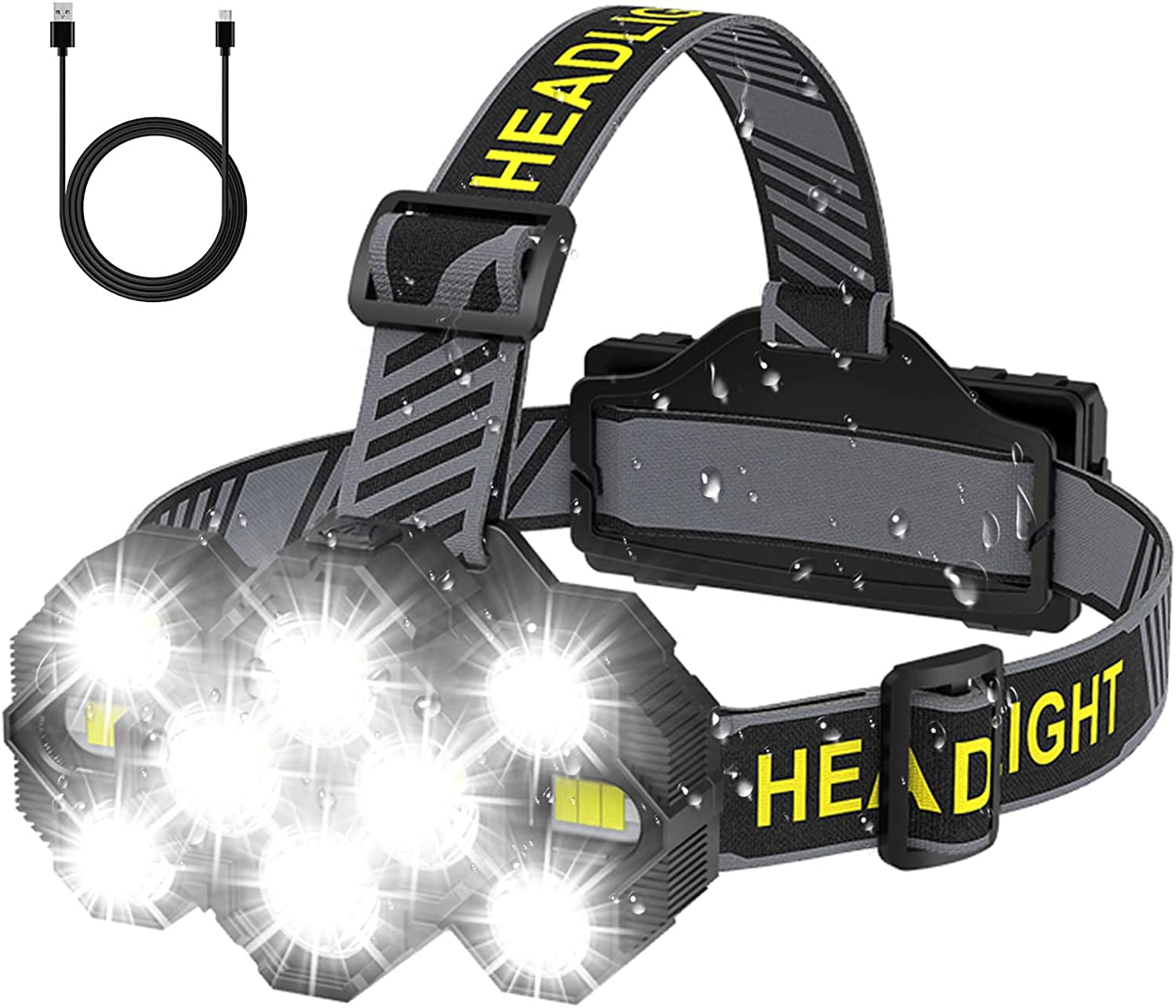 Headlamp Rechargeable, 22000 Lumens Super Bright 10 Leds Head Lamp, 8+2 Modes Head Light with Red Light for Adult, Waterproof Head Flashlight for Outdoor Running, Hunting, Camping, Hiking