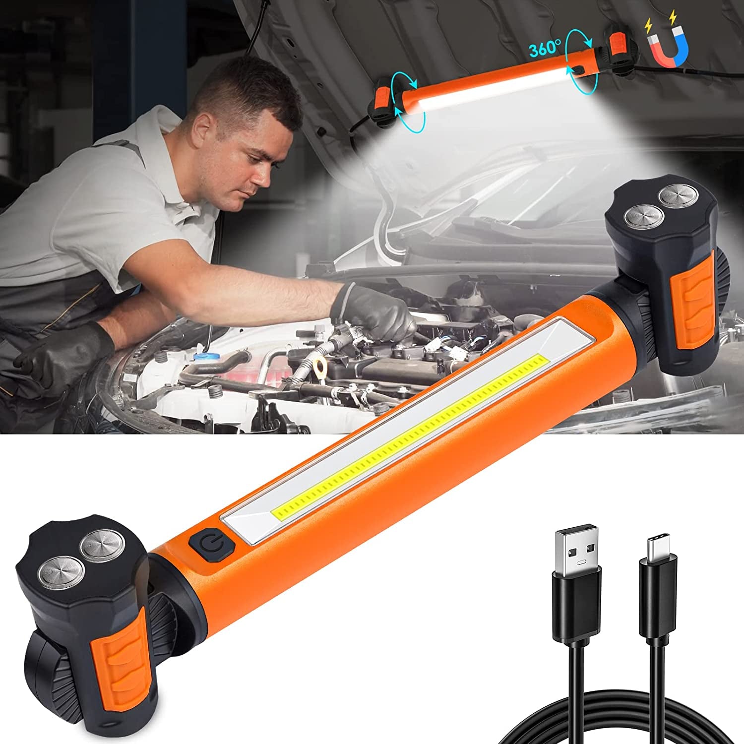 Work Light 2500LM Bright LED Work Lights 5200Mah Rechargeable Magnet