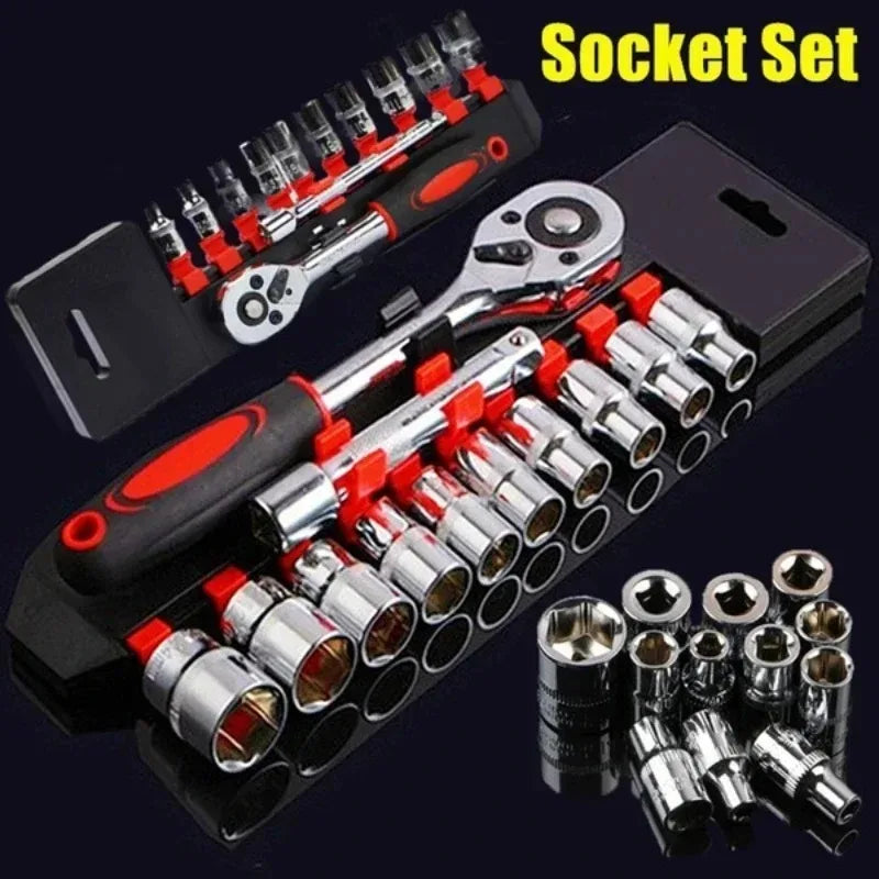 1/4" Ratchet Socket Wrench Set Drive Sockets Set Extension Rod Multi-Function Ratchet Spanner Car Motorcycle Repair Hand Tool