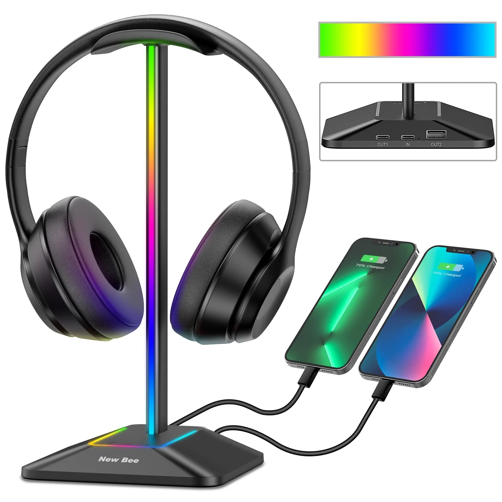 Headphone Stand with Wireless Charger Desk Headset Holder Hanger Rack for Earphone Black