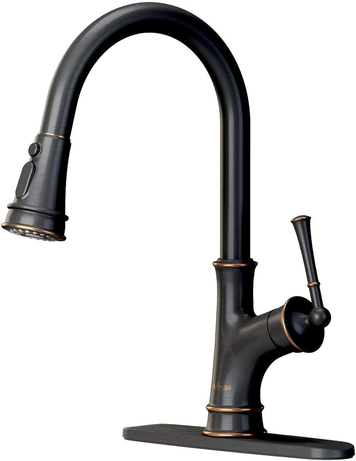 Pull down Kitchen Faucet with Sprayer Oil Rubbed Bronze, Single Handle One Hole High Arc Pull Out Spray Head Kitchen Sink Faucet with Deck Plate