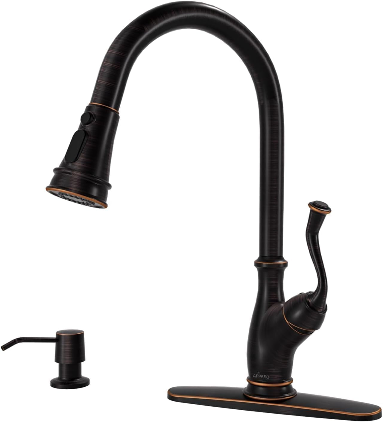 Pull down Kitchen Faucet with Sprayer Oil Rubbed Bronze, Single Handle One Hole High Arc Pull Out Spray Head Kitchen Sink Faucet with Deck Plate