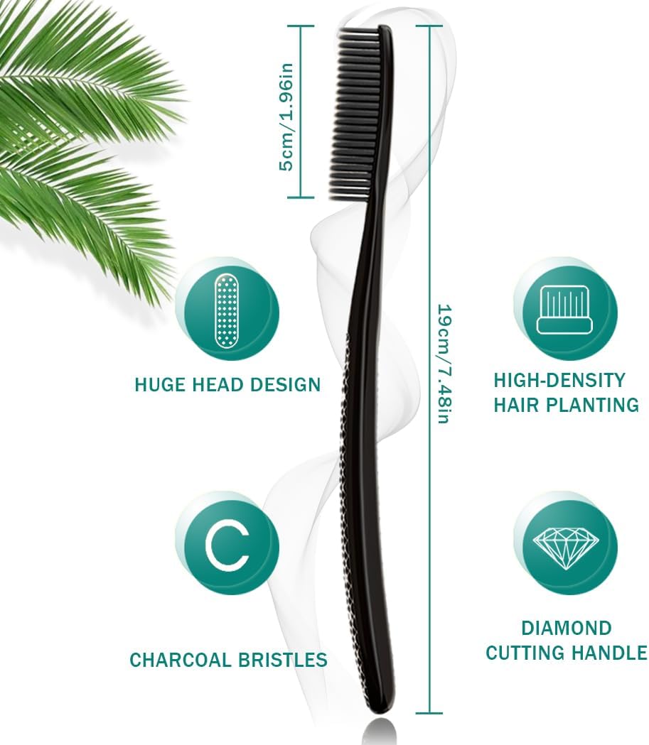 Large Long Head Toothbrush, 4-Pack, Upgraded Hard & Firm Charcoal Bristles, Whitening Teeth, Removing Plaque, Brace, Cigarette, Coffee and Other Stains, Suitable for Daily Oral Care.