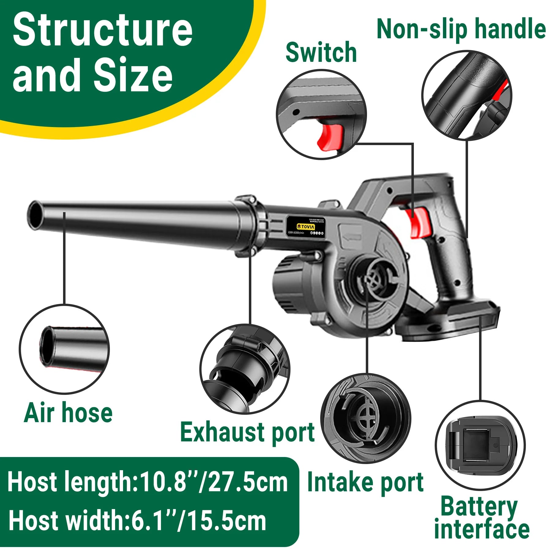 21V Air Blower 2-In-1 Blowing & Suction Leaf Blower Dust Collector for Pet Hair Car for Makita 18V Battery Includes 2 Batteries