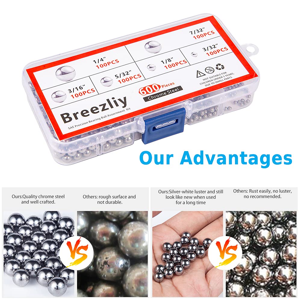 600 Piece 6 Sizes Assorted Loose Bicycle Bearing Balls 1/4" 7/32" 3/16" 5/32" 1/8" and 3/32"