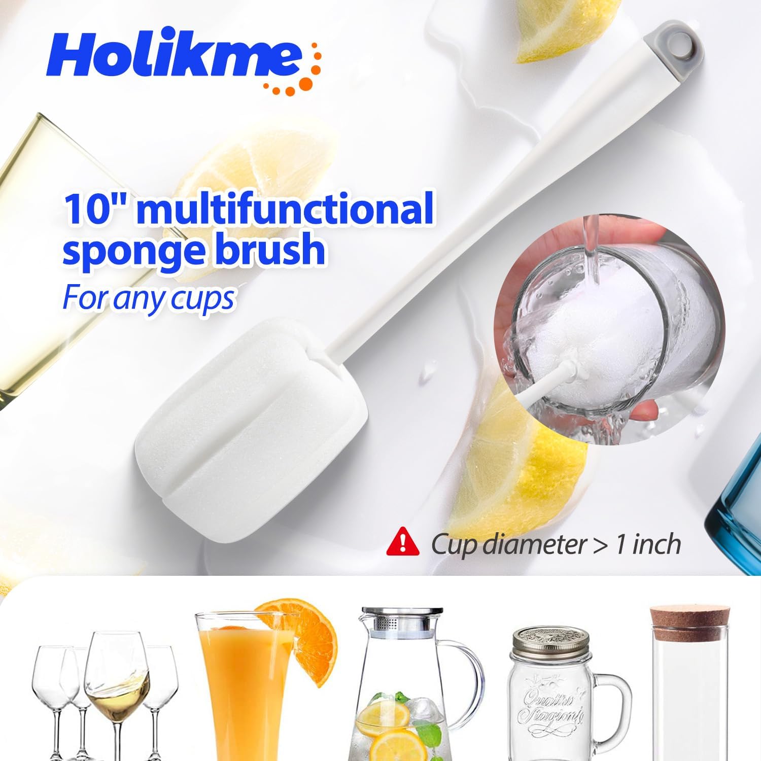 Bottle Brush Tube Cleaning Lab Set with Long Handle, Cup Cleaner for Washing Narrow Neck Beer Wine Decanter Pipes Lids Sinks Cap Covers, White