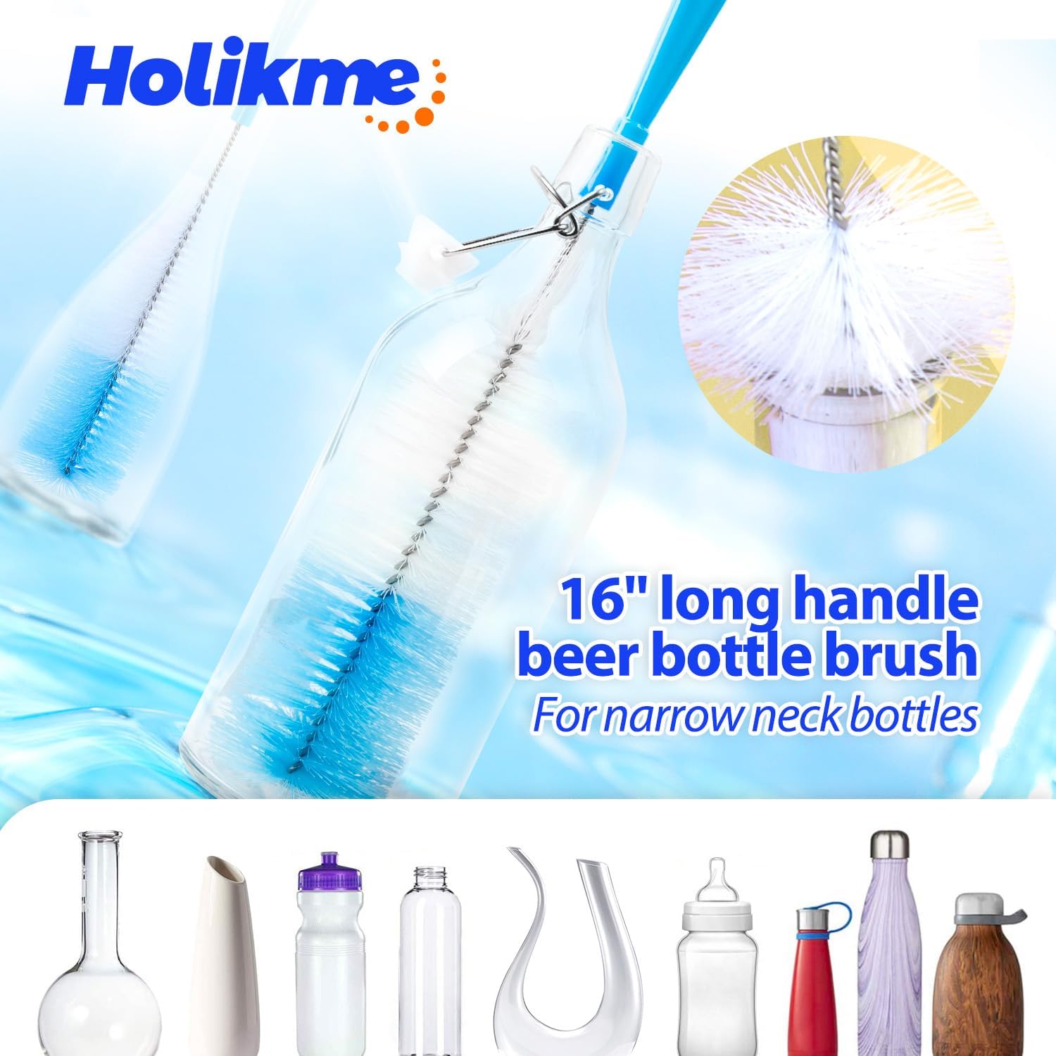 Bottle Brush Tube Cleaning Lab Set with Long Handle, Cup Cleaner for Washing Narrow Neck Beer Wine Decanter Pipes Lids Sinks Cap Covers, White