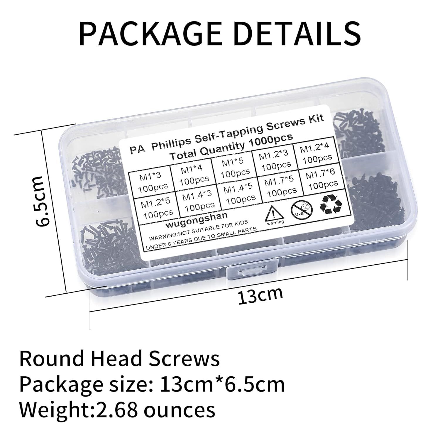 1000 Pcs Small Pan Head Screws Assortment Kit, Micro Tiny Electronic Self-Tapping Machine Screws for Glasses Watches Phone Electronic Repair