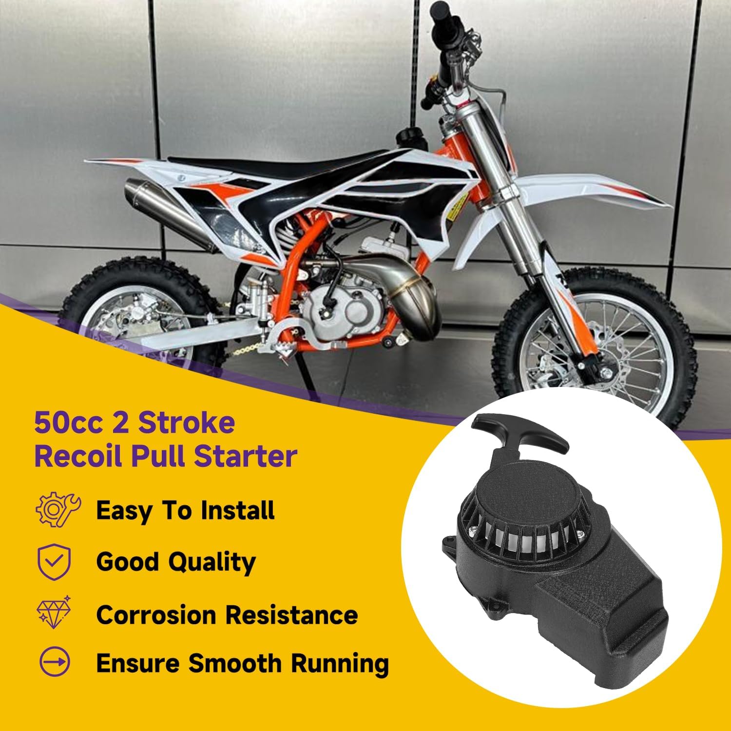 Alloy Recoil Pull Starter Compatible with SYX Moto 50Cc Dirt Bike 47Cc 49Cc 2 Stroke SSR SX50 Apollo Coolster QG-50 Xpro Holeshot Hawk DRX Mini Kids Pit Pocket ATV Quad 4 Wheeler Parts