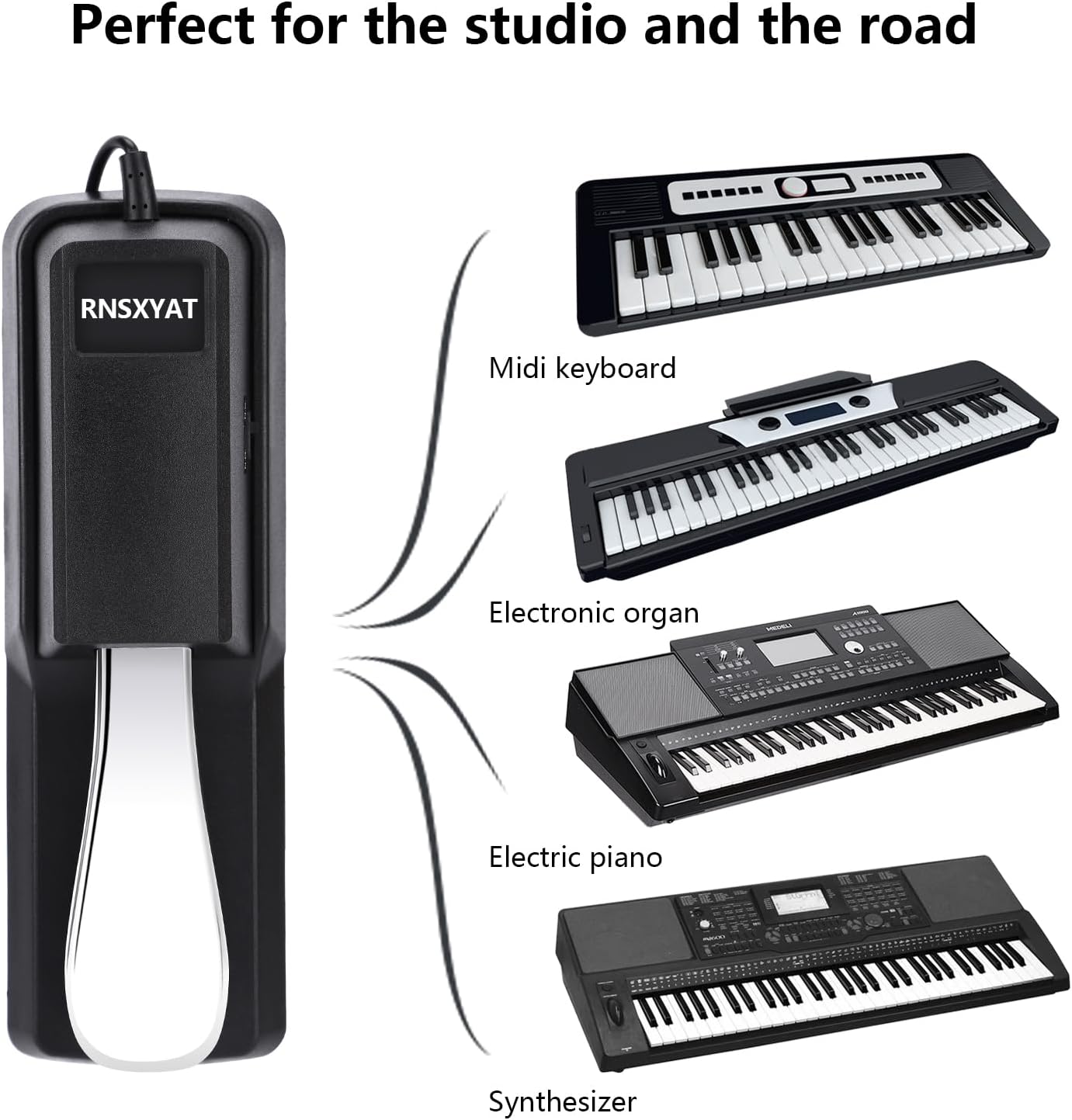 Sustain Pedal, Sustain Pedal for Keyboard Universal, Premium Piano Pedal for Keyboard with Polarity Switch for MIDI Keyboards, Digital Pianos, Yamaha, Casio and More, 1/4'' Input Plug by