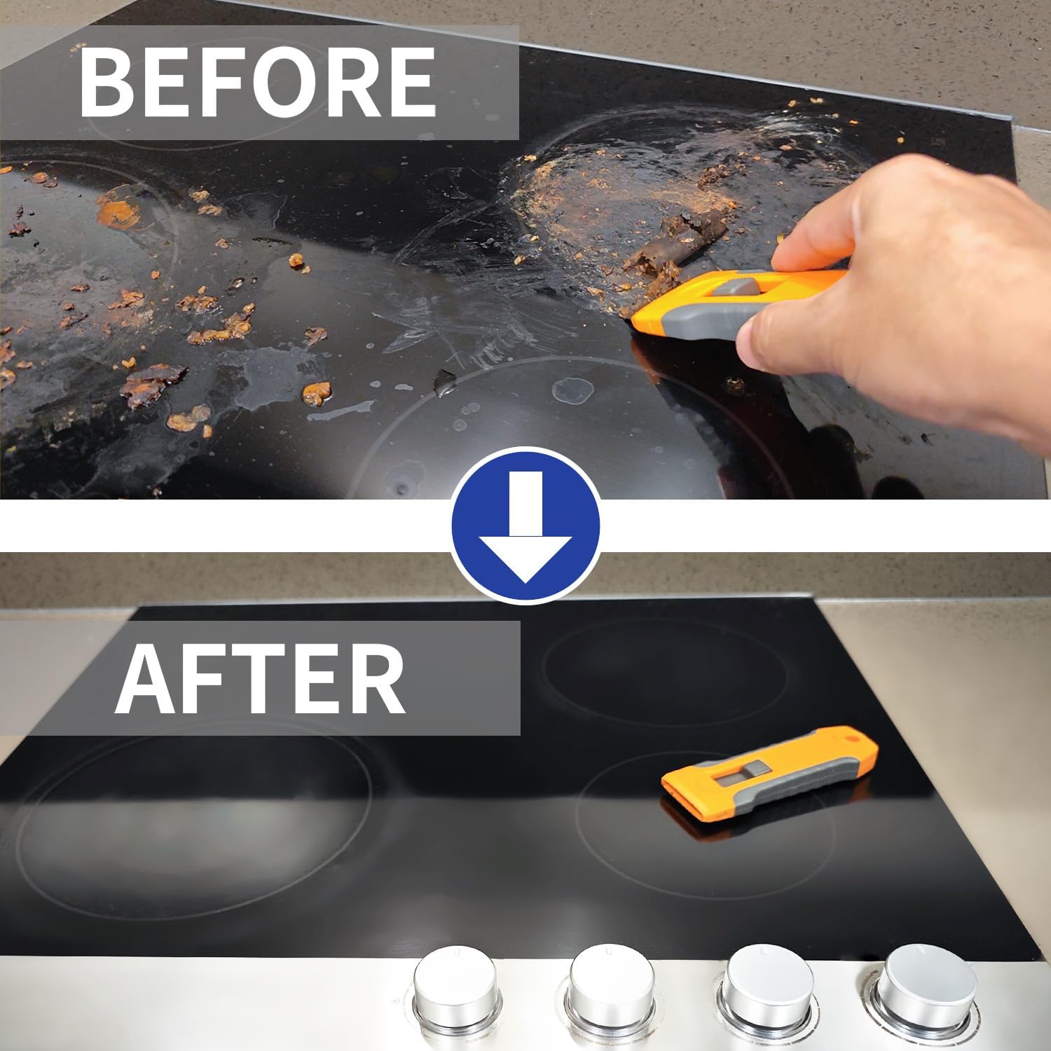 Razor Blade Scraper Tool with 15Pcs Extra Blades, Cleaning Razor Scraper for Glass, Glass Top Stove Scraper for Oven Door, Cooktop Scraper, Glass Scraper Cleaning Paint from Glass