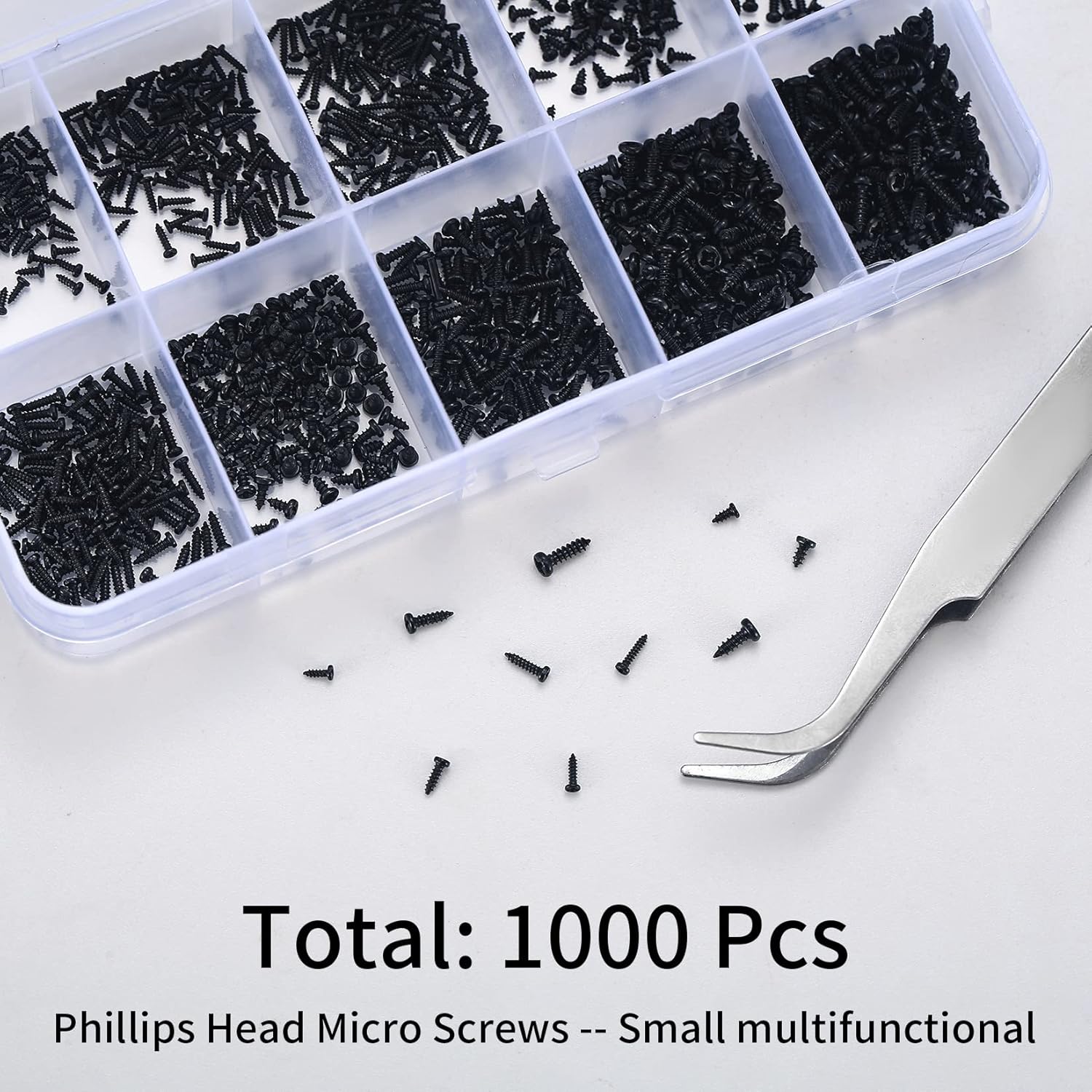 1000 Pcs Small Pan Head Screws Assortment Kit, Micro Tiny Electronic Self-Tapping Machine Screws for Glasses Watches Phone Electronic Repair