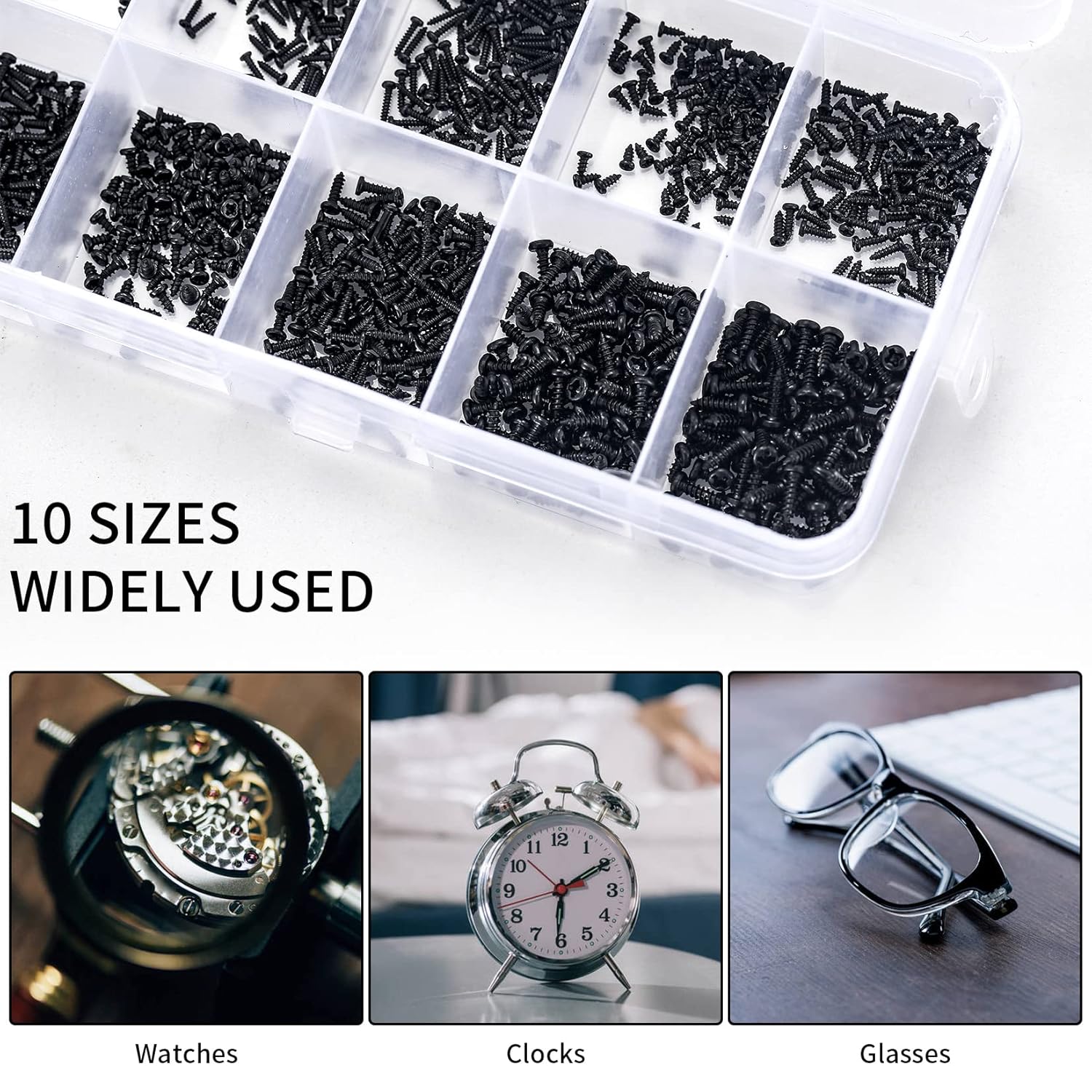 1000 Pcs Small Pan Head Screws Assortment Kit, Micro Tiny Electronic Self-Tapping Machine Screws for Glasses Watches Phone Electronic Repair