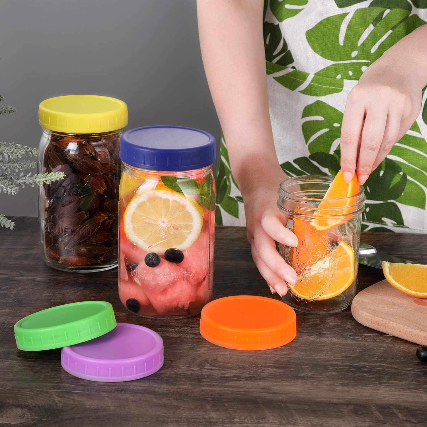 Wide Mouth Mason Jar Lids [8 Pack] for Ball, Kerr and More - Colored Plastic Storage Caps for Mason/Canning Jars - Leak-Proof, Dishwasher Safe & Food Grade