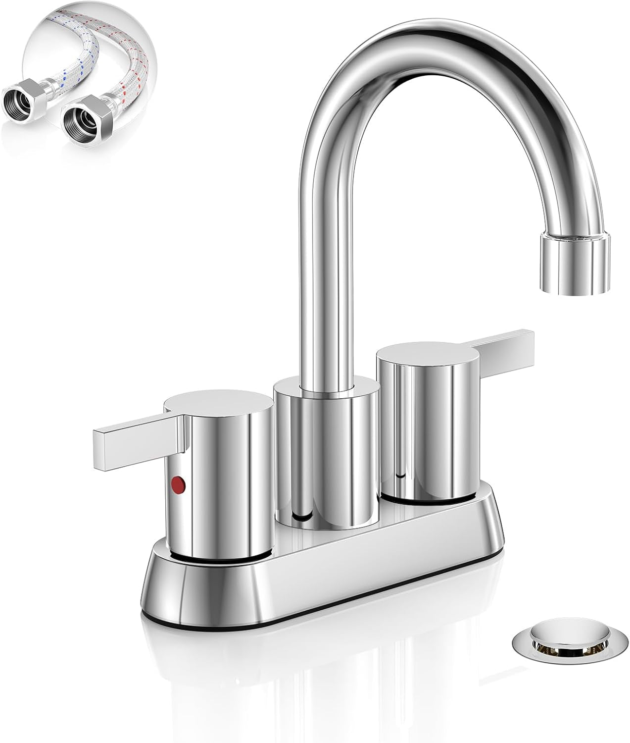 4 Inch 2 Handle Centerset Matte Black Lead-Free Modern Bathroom Faucet, 360 Swivel Spout 2-3 Hole RV Bathroom Vanity Sink Faucet with Pop up Drain and Water Supply Lines，Bf015-1-Mb