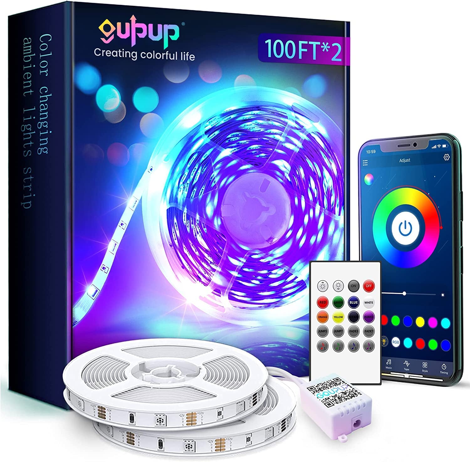 50 FT LED Strip Lights,Bluetooth LED Lights for Bedroom, Color Changing Light Strip with Music Sync, Phone Controller and IR Remote(App+Remote +Mic).