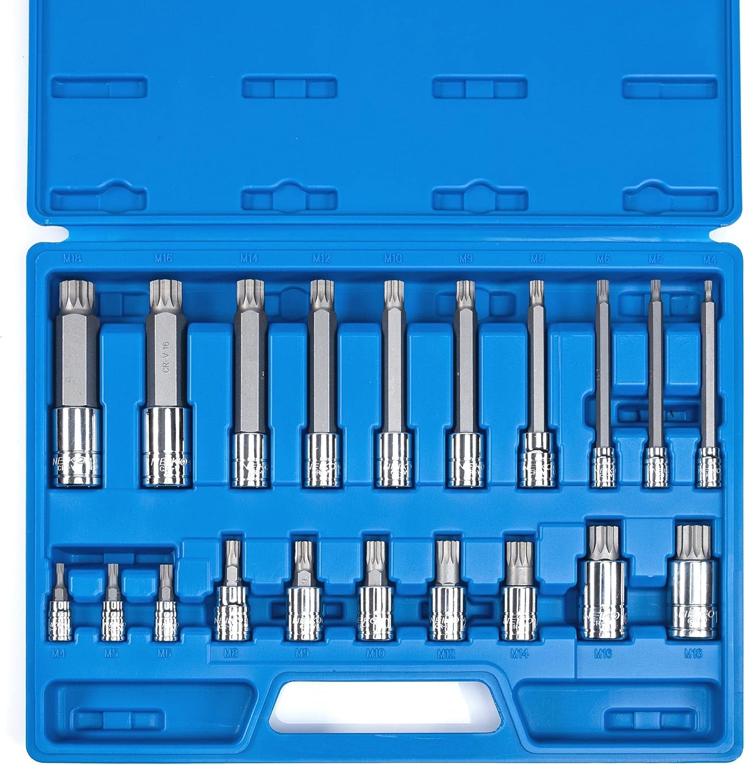10054A XZN Triple Square Spline Bit Socket Set | Extra Long 4” | 4Mm to 18Mm | 10-Piece Set | S2 and Cr-V Steel