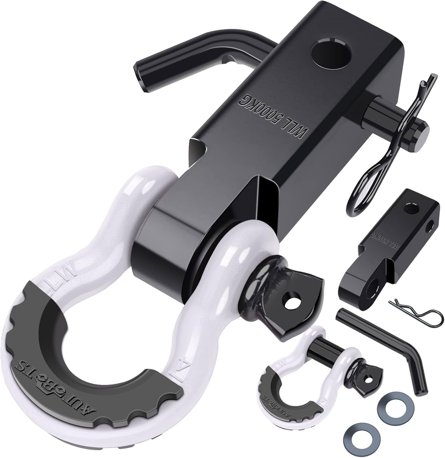 Shackle Hitch Receiver 2", 45,000 Lbs Break Strength Heavy Duty Receiver with 5/8" Screw Pin, 3/4" D Ring Shackles, Towing Accessories for Vehicle Recovery Off-Road, Blue&Black