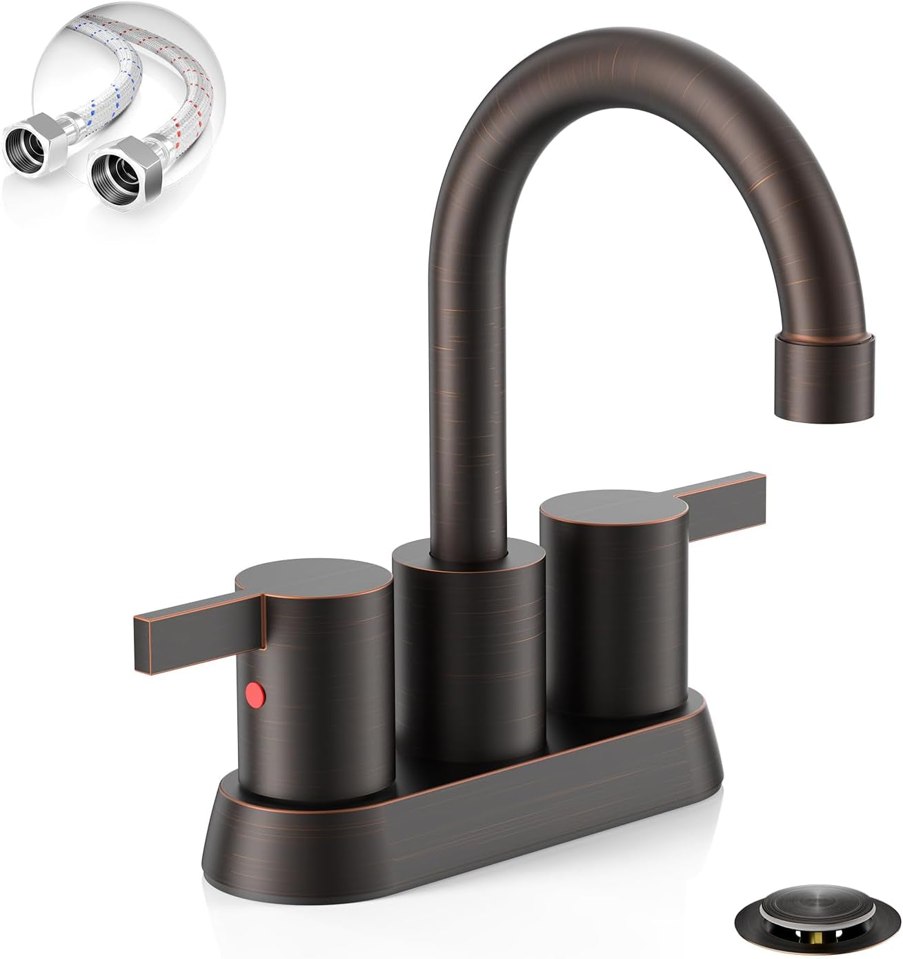 4 Inch 2 Handle Centerset Matte Black Lead-Free Modern Bathroom Faucet, 360 Swivel Spout 2-3 Hole RV Bathroom Vanity Sink Faucet with Pop up Drain and Water Supply Lines，Bf015-1-Mb