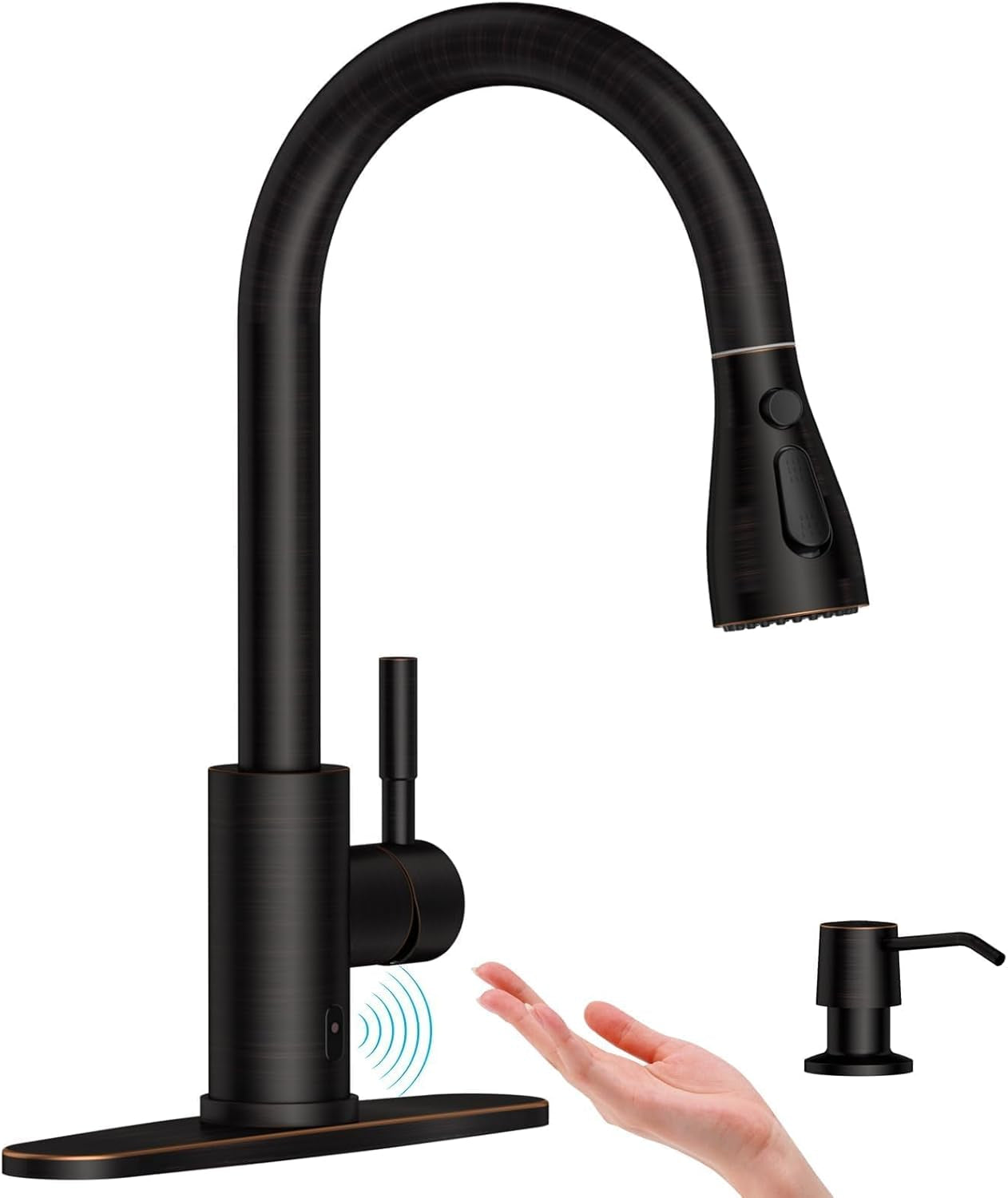 Pull down Kitchen Faucet with Sprayer Oil Rubbed Bronze, Single Handle One Hole High Arc Pull Out Spray Head Kitchen Sink Faucet with Deck Plate