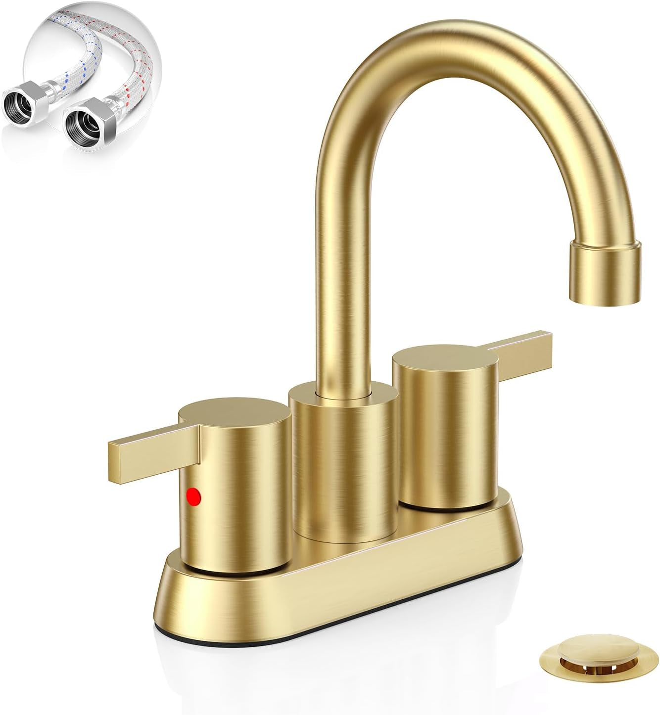 4 Inch 2 Handle Centerset Matte Black Lead-Free Modern Bathroom Faucet, 360 Swivel Spout 2-3 Hole RV Bathroom Vanity Sink Faucet with Pop up Drain and Water Supply Lines，Bf015-1-Mb