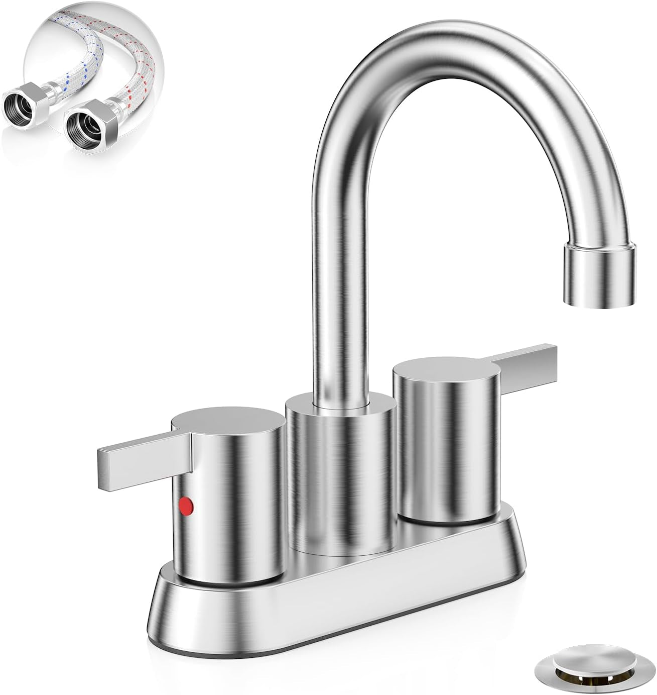 4 Inch 2 Handle Centerset Matte Black Lead-Free Modern Bathroom Faucet, 360 Swivel Spout 2-3 Hole RV Bathroom Vanity Sink Faucet with Pop up Drain and Water Supply Lines，Bf015-1-Mb
