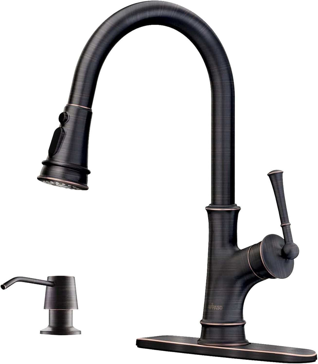 Pull down Kitchen Faucet with Sprayer Oil Rubbed Bronze, Single Handle One Hole High Arc Pull Out Spray Head Kitchen Sink Faucet with Deck Plate