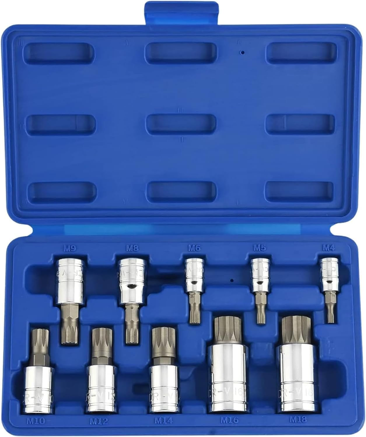 10054A XZN Triple Square Spline Bit Socket Set | Extra Long 4” | 4Mm to 18Mm | 10-Piece Set | S2 and Cr-V Steel