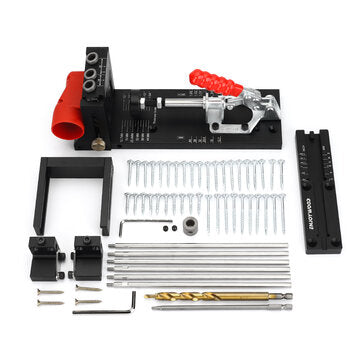ENJOYWOOD XK4 PRO MAX Pocket Hole Jig Aluminum Alloy Adjustable Woodworking Drill Guide with Stabilizing Bar Stop Block