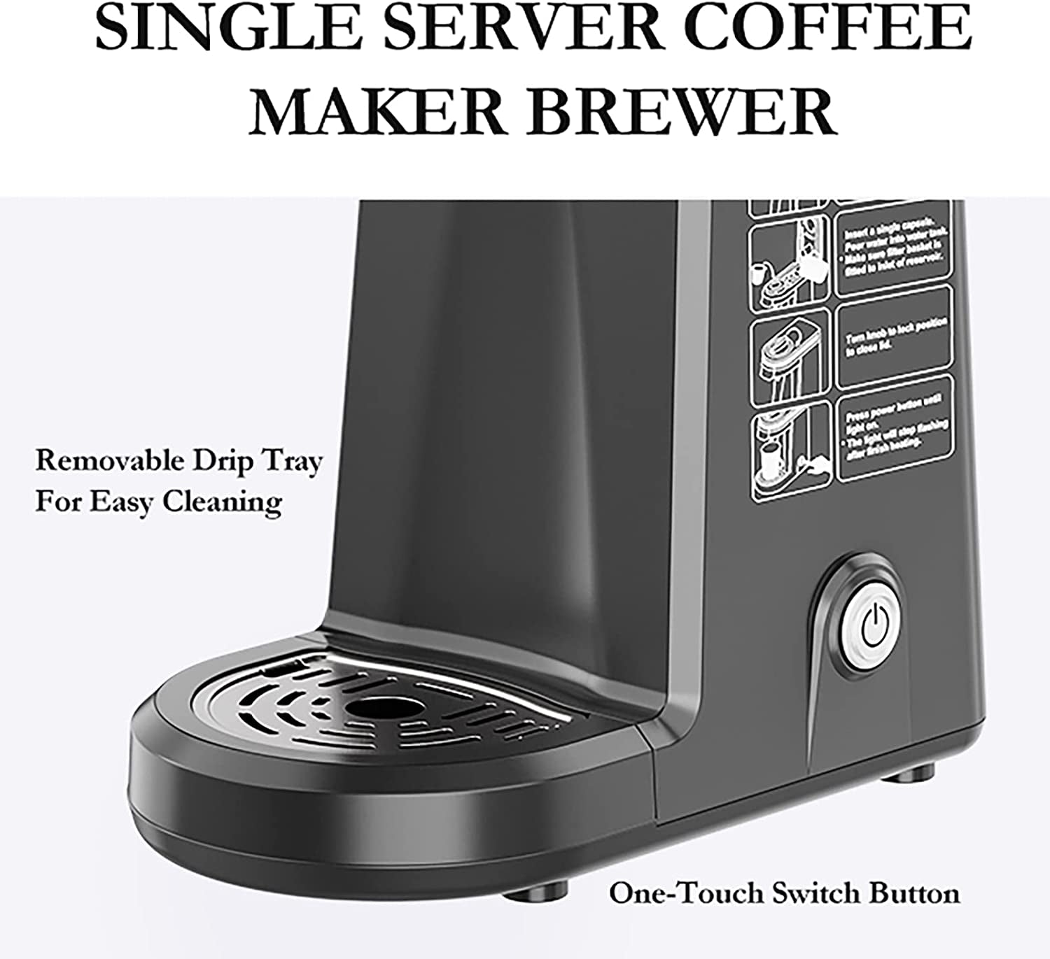 Single Serve Coffee Maker Brewer for Single Cup Capsule with 12 Ounce Reservoir,Black
