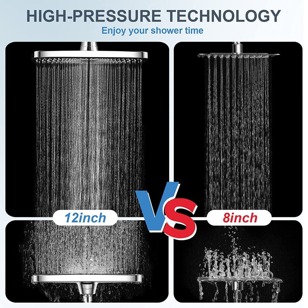 5-Setting High Pressure Shower Head, 12 Inch Rain Shower Head with Handheld and Hose, Chrome