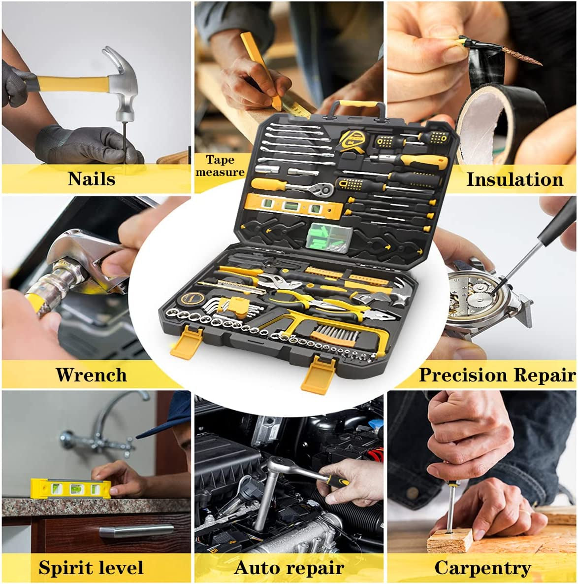 168 Piece Socket Wrench Auto Repair Tool Combination Package Mixed Tool Set Hand Tool Kit with Plastic Toolbox Storage Case