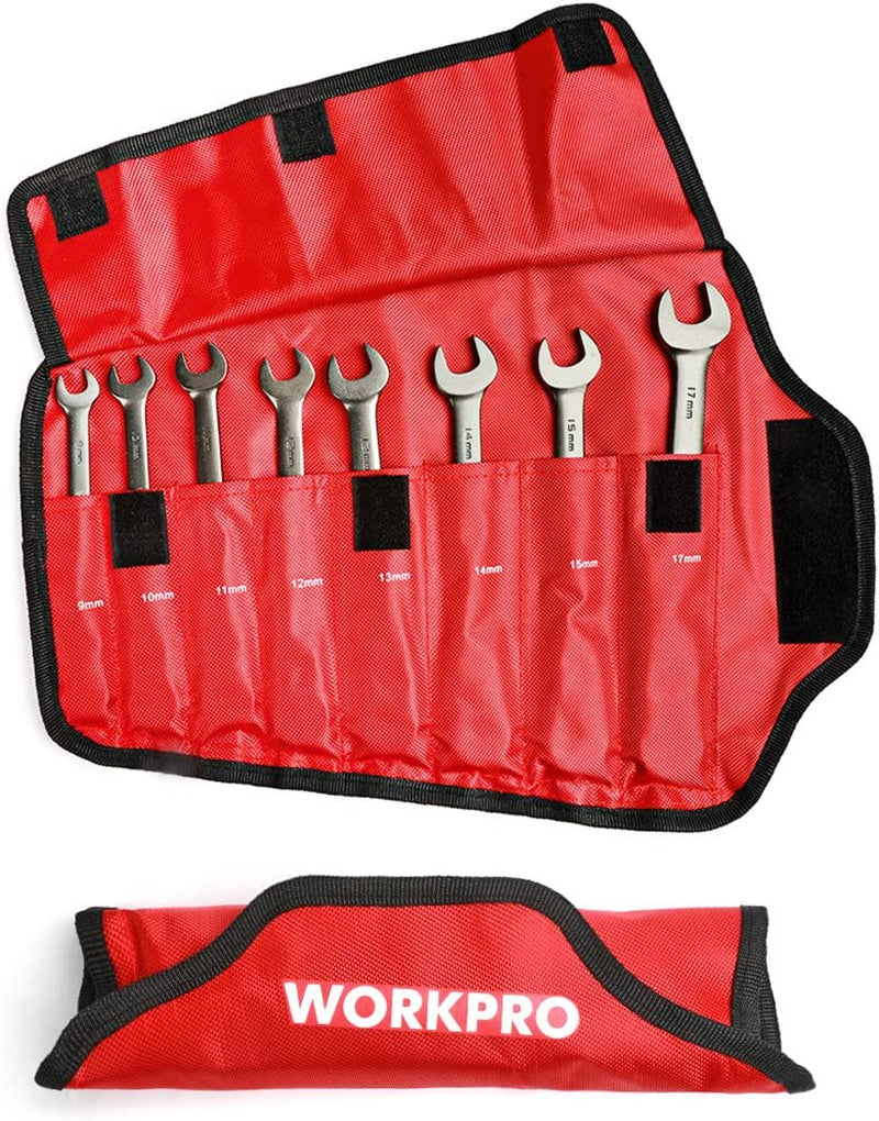 8-Piece Flex-Head Ratcheting Combination Wrench Set, Metric 9-17 Mm, 72-Teeth, Cr-V Constructed, Nickel Plating with Organization Bag