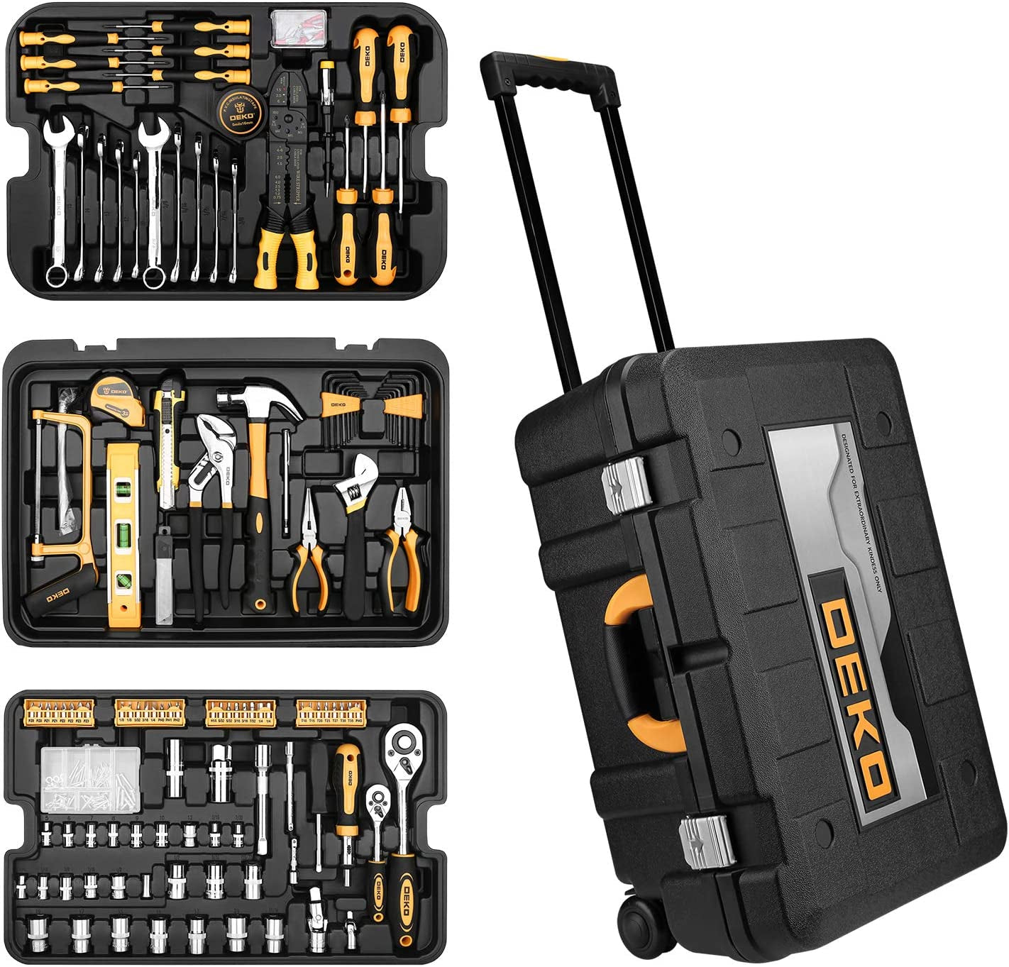 258 Piece Tool Kit with Rolling Tool Box Socket Wrench Hand Tool Set Mechanic Case Trolley Portable