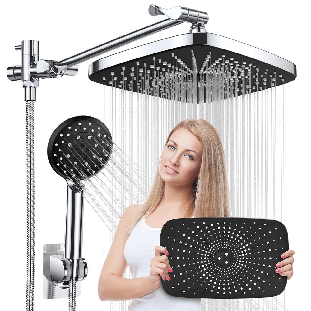 5-Setting High Pressure Shower Head, 12 Inch Rain Shower Head with Handheld and Hose, Chrome