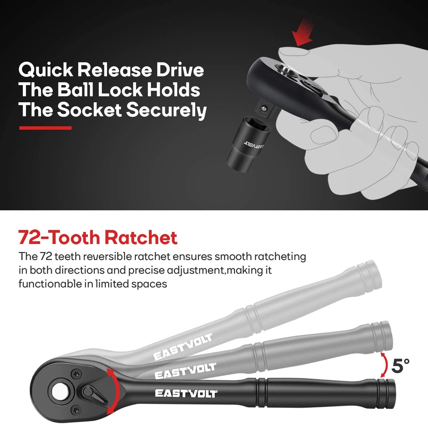 Mechanic Tool Kits, Drive Socket Set, 46 Pieces Socket Set with 72 Teeth Reversible Ratchet, Metric/Sae (ASK06)