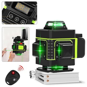 16-Line Strong Green Light 4D Remote Control Laser Level Measure with Wall Attachment Frame