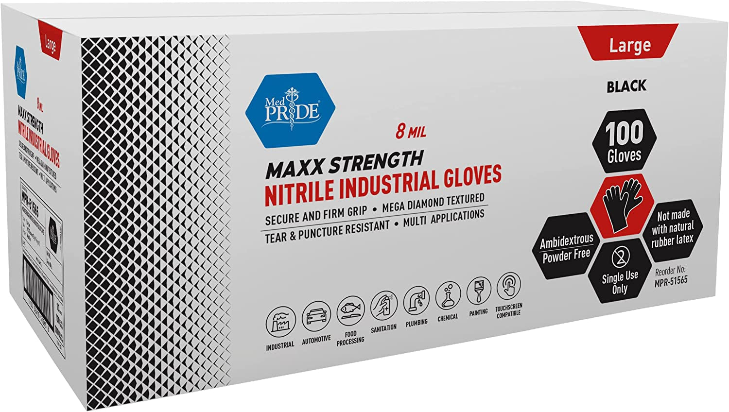 Maxx Strength Nitrile Industrial Black, 8 Mil Thick - Diamond Texture Disposable Heavy-Duty, Tear-Resistant