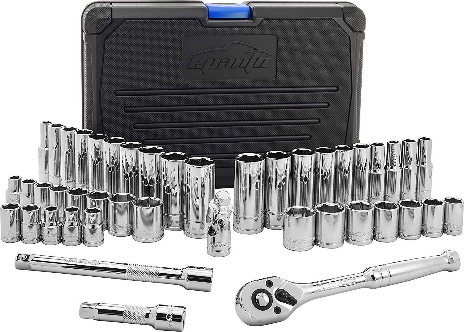 45 Pieces 3/8" Drive Socket Set with 72-Tooth Pear Head Ratchet
