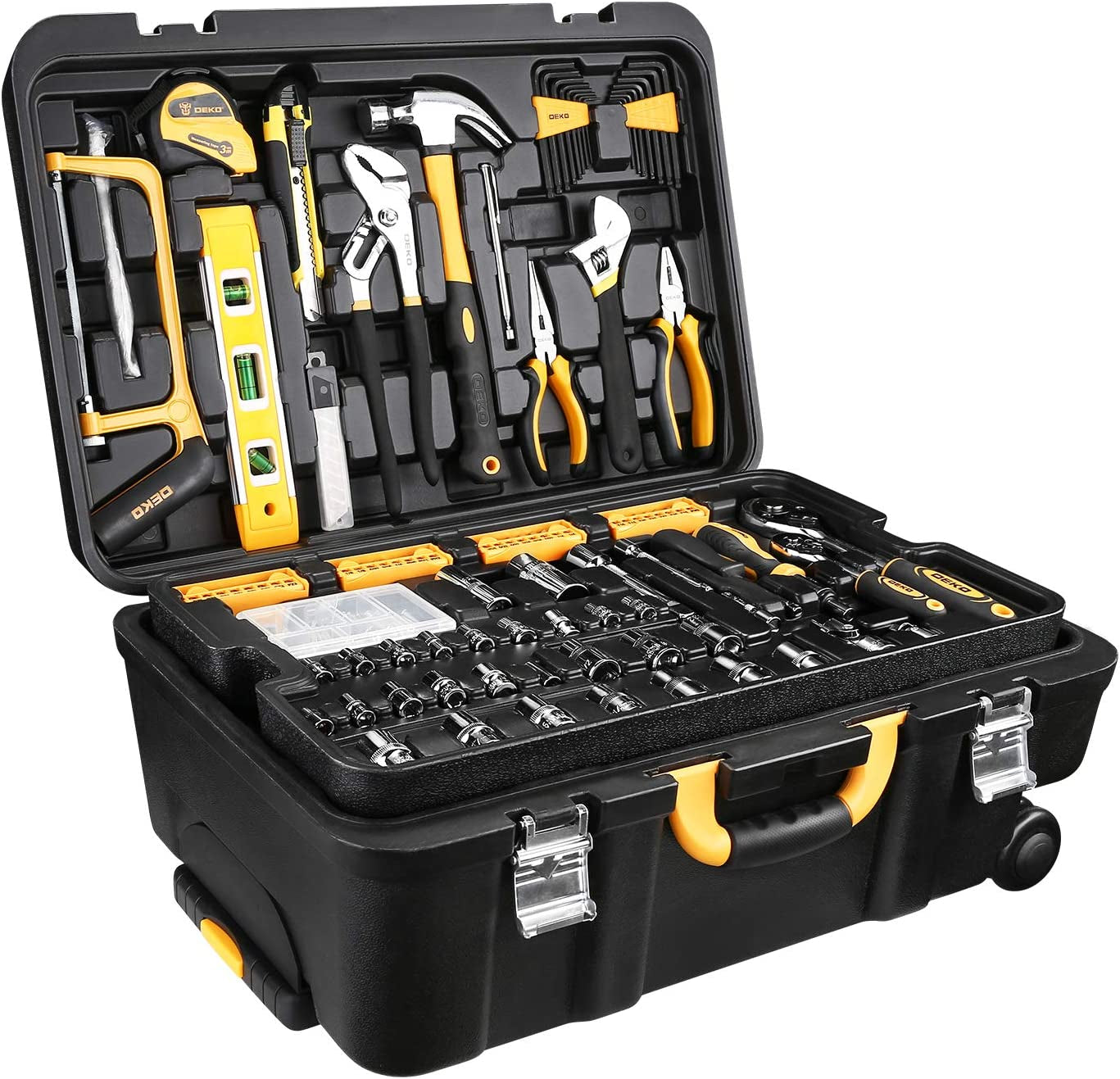258 Piece Tool Kit with Rolling Tool Box Socket Wrench Hand Tool Set Mechanic Case Trolley Portable