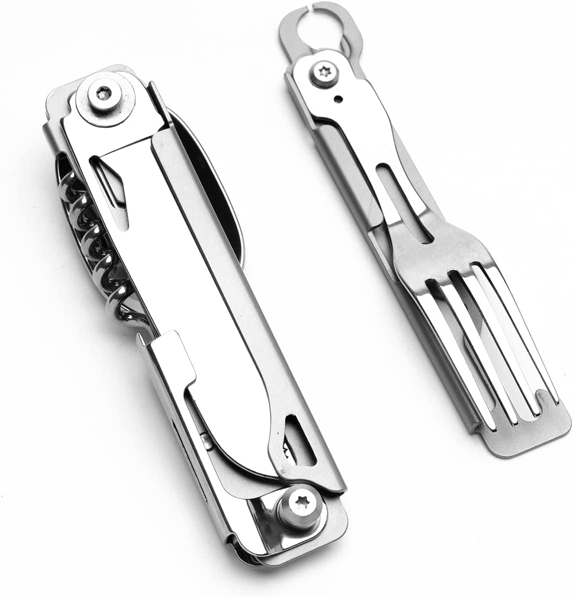 Camping Utensils - 4 in 1 Stainless Steel, Safety Locking Camping Accessories with Durable Sheath - Compact Multi Tool for Camping with Knive, Spoon, Fork, Bottle Opener by