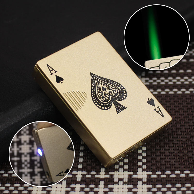 Creative Playing Card Lighter Jet Torch Green Flame Poker Lighter Metal Windproof Playing Card Lighter Funny Toy Smoking Accessories