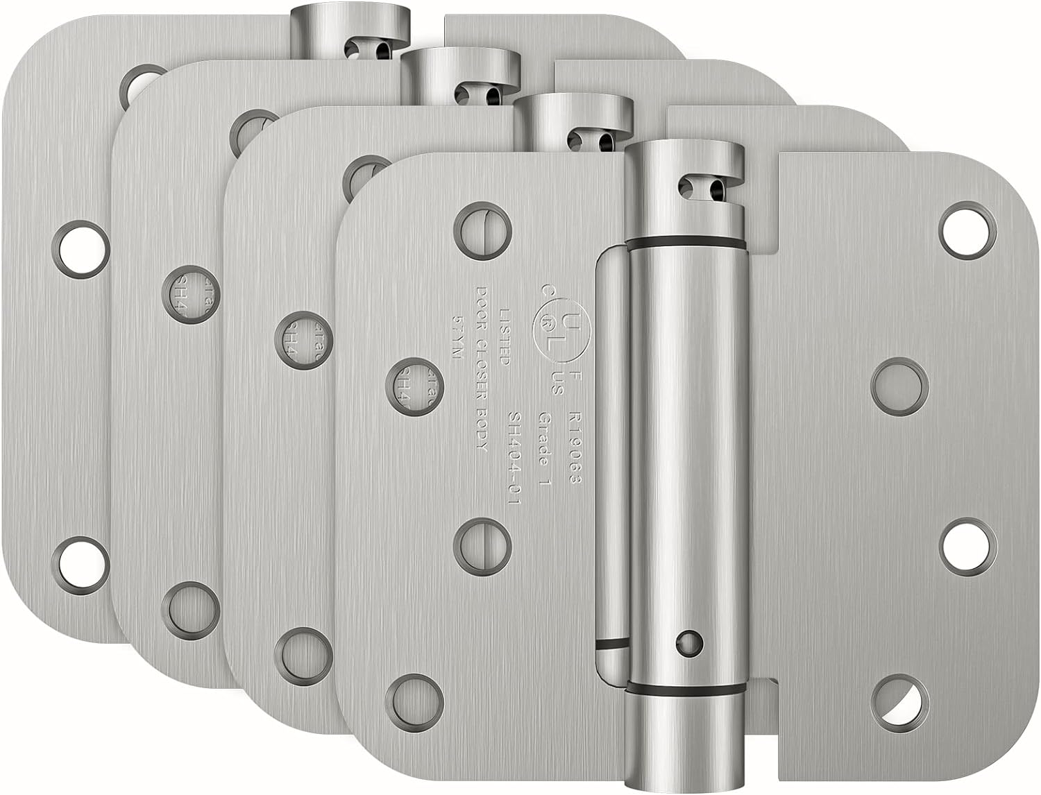 Self Closing Door Hinges 3.5 Inch, Spring Loaded Hinges, Adjustable Tension for Interior Door, UL Listed, for Left and Right Hand Door, 5/8'' Radius Corners, Brushed Nickel, 3 Pack