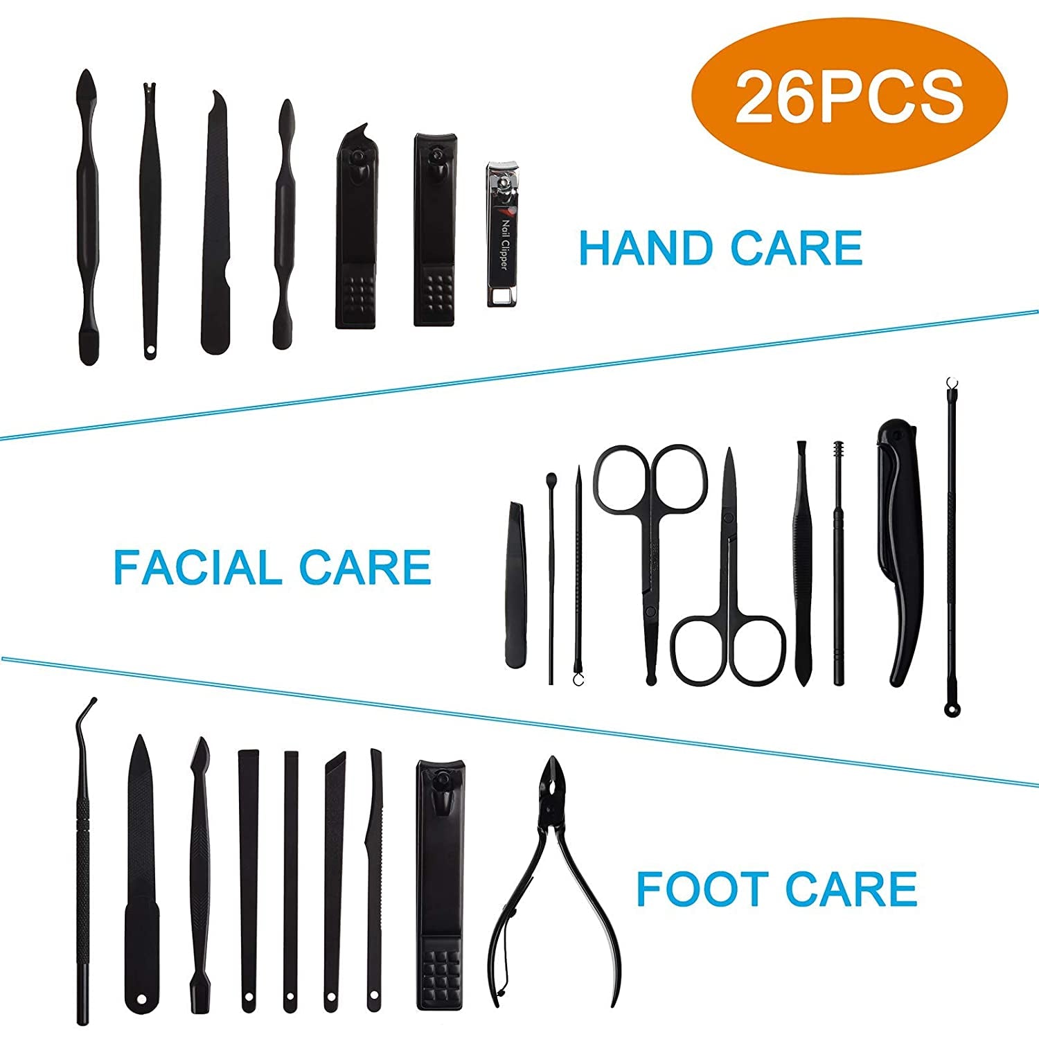 26 PCS Premium Manicure Set,  Nail Clippers, Professional Grooming Gift Kit, Pedicure Kit, Stainless Steel Facial, Cuticle, Nail Care Tools with Luxurious Portable Travel Case, for Women & Men