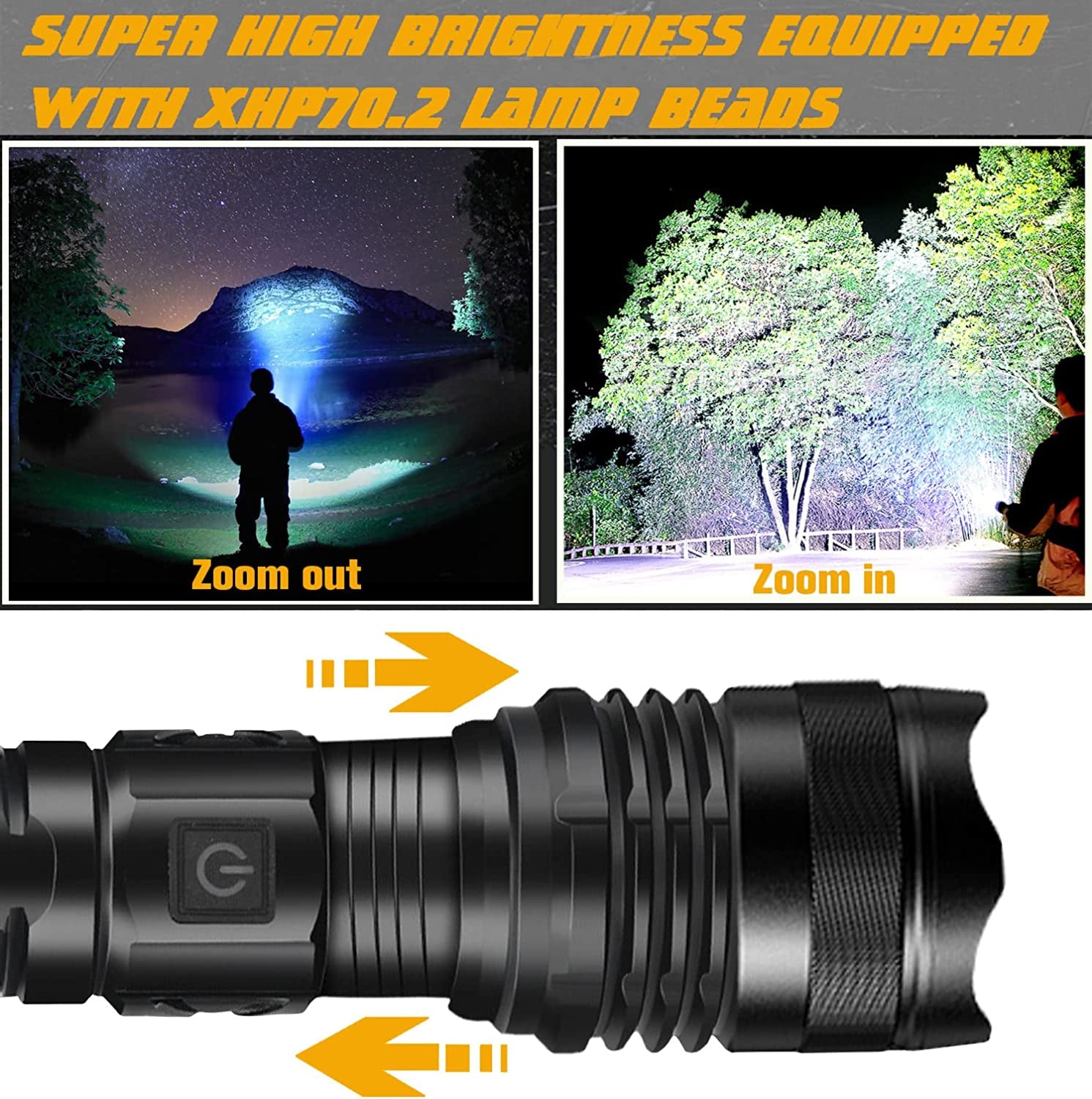Rechargeable LED Flashlights High Lumens, 150000 Lumens Super Bright Tactical Handheld Flash Light, Powerful Emergency Linternas, Zoomable, Waterproof, Long Lasting, for Hiking Camping Gift