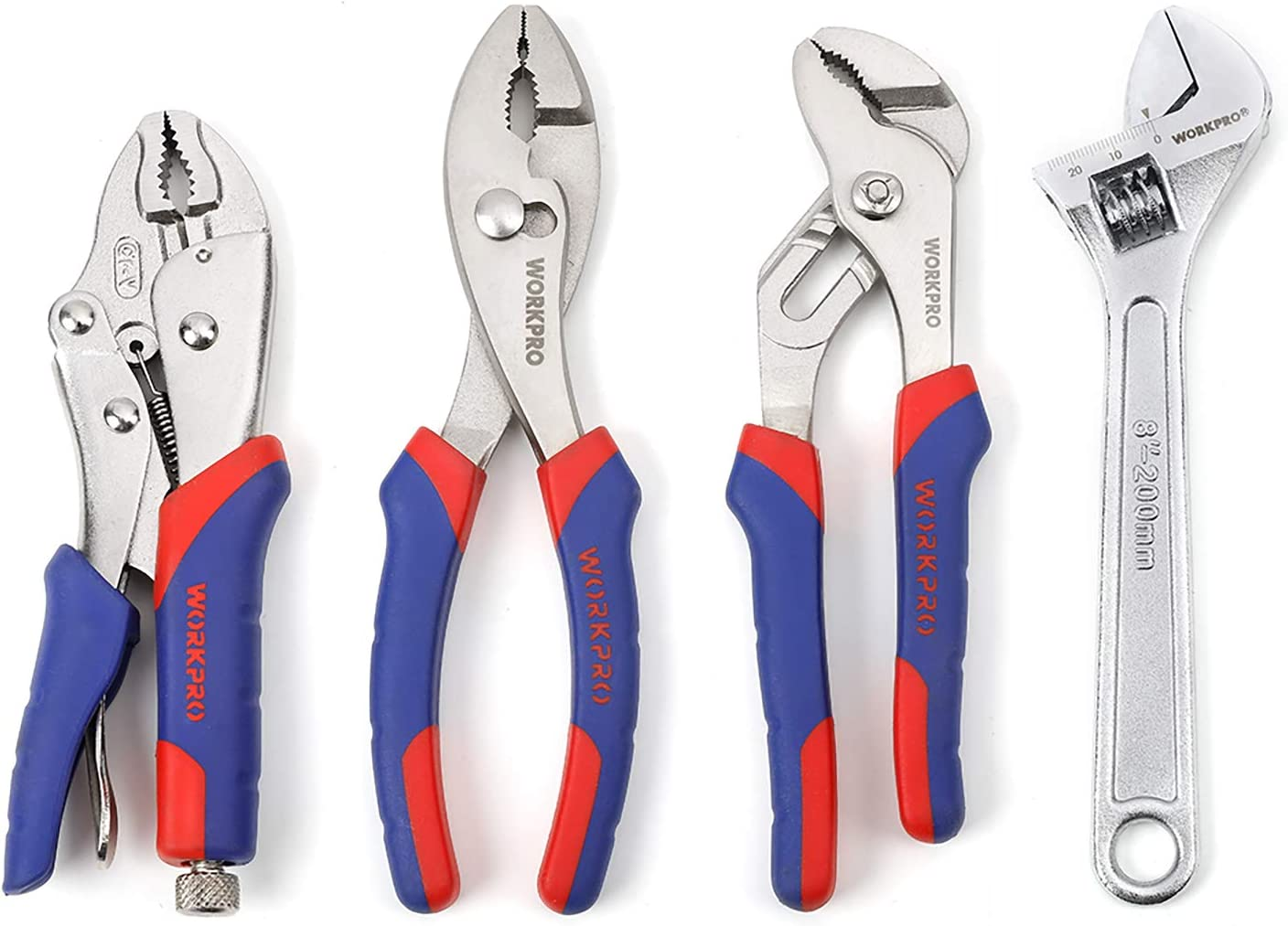 Pliers Set 4-Piece Locking Plier Slip-Joint Plier Groove Joint Pliers and Adjustable Wrench Home Maintenance Tool Kit