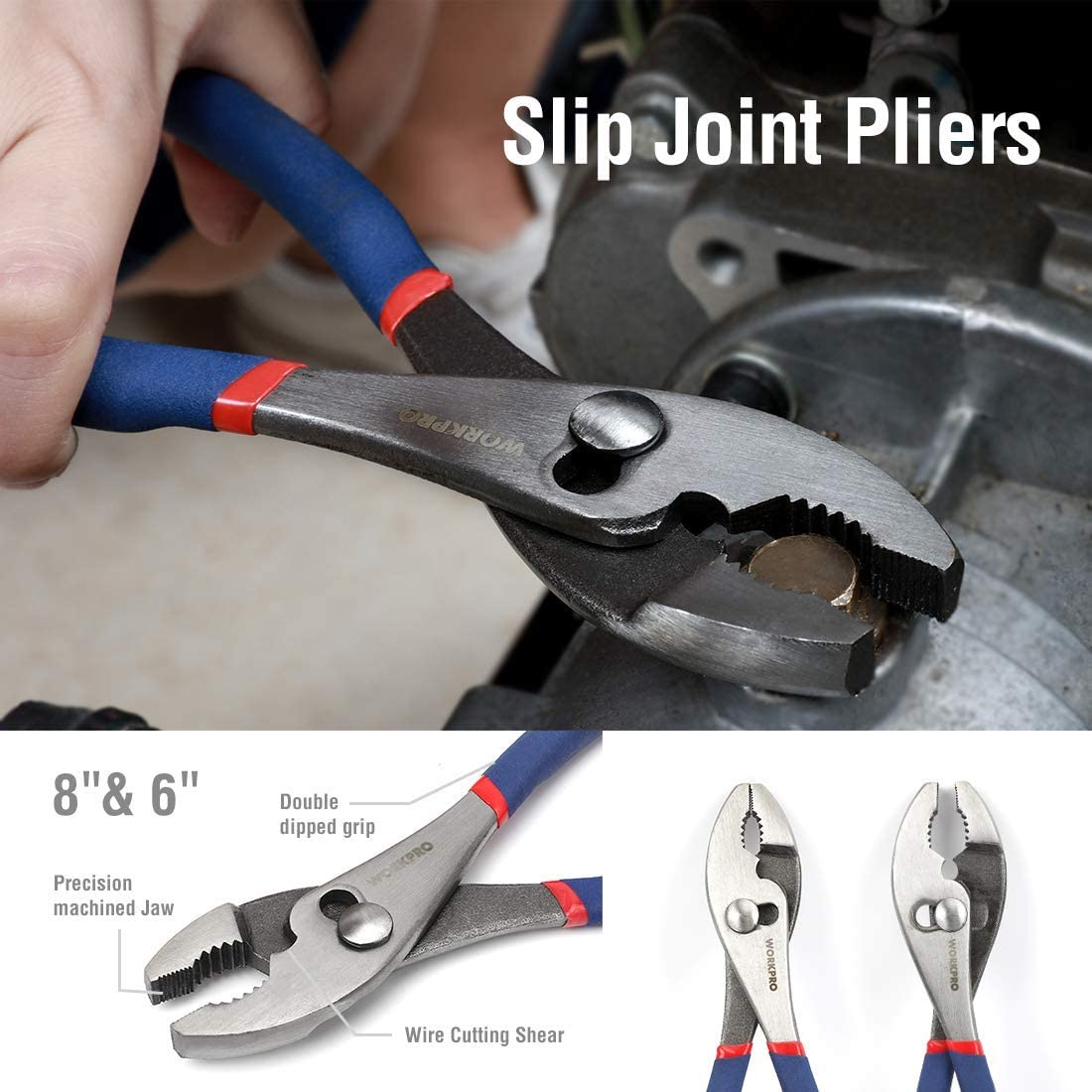 7-Piece Pliers Set (8-Inch Groove Joint Pliers, 6-Inch Long Nose, 6-Inch Slip Joint, 4-1/2 Inch Long Nose, 6-Inch Diagonal, 7-Inch Linesman, 8-Inch Slip Joint) for DIY & Home Use