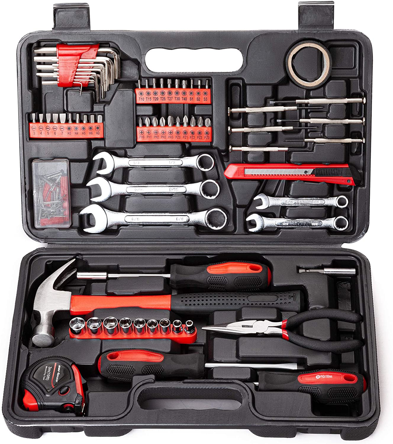 148Piece Tool Set General Household Hand Tool Kit with Plastic Toolbox Storage Case Socket and Socket Wrench Sets