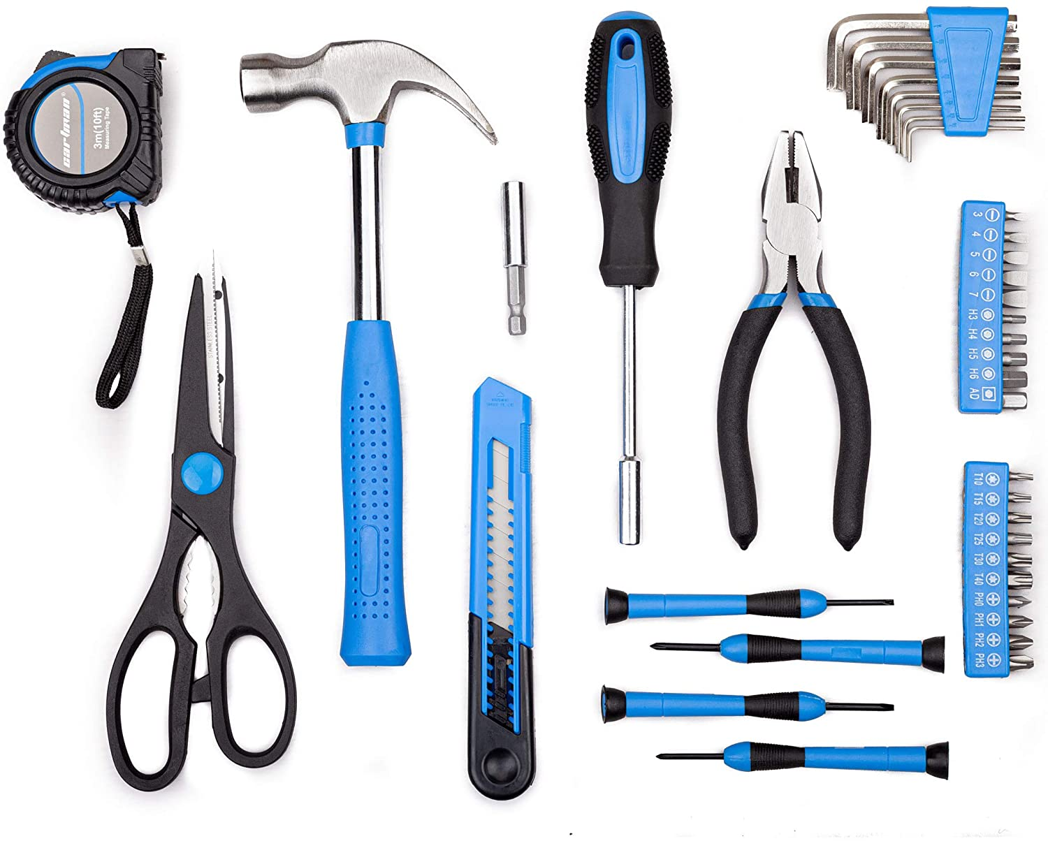 39Piece Cutting Plier Tool Set General Household Kit with Plastic Toolbox Storage Case Blue