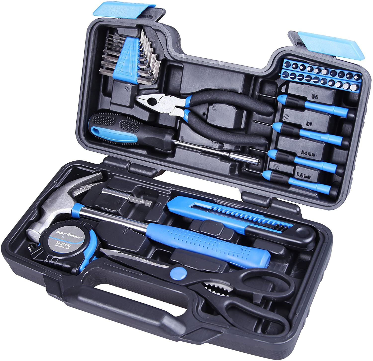 39Piece Cutting Plier Tool Set General Household Kit with Plastic Toolbox Storage Case Blue